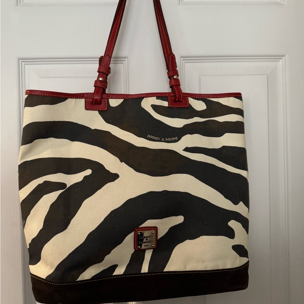 Dooney & Bourke Zebra Print Tote - Black/Brown, Cream, and Red